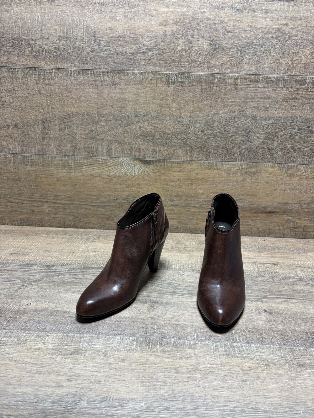 Cole Haan Dark Brown Leather Ankle Booties with Side Zip